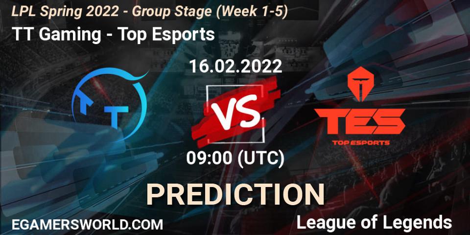 TT Gaming vs Top Esports: Match Prediction. 16.02.22, LoL, LPL Spring 2022 - Group Stage (Week 1-5)