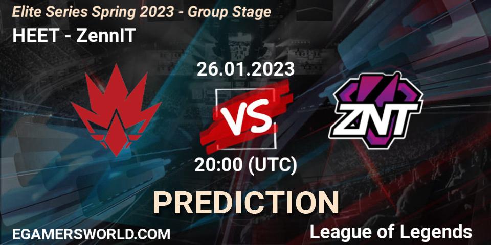 HEET vs ZennIT: Match Prediction. 26.01.2023 at 20:00, LoL, Elite Series Spring 2023 - Group Stage