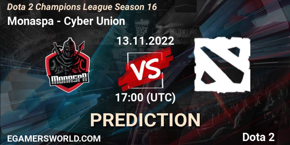 Monaspa vs Cyber Union: Match Prediction. 13.11.2022 at 17:00, Dota 2, Dota 2 Champions League Season 16