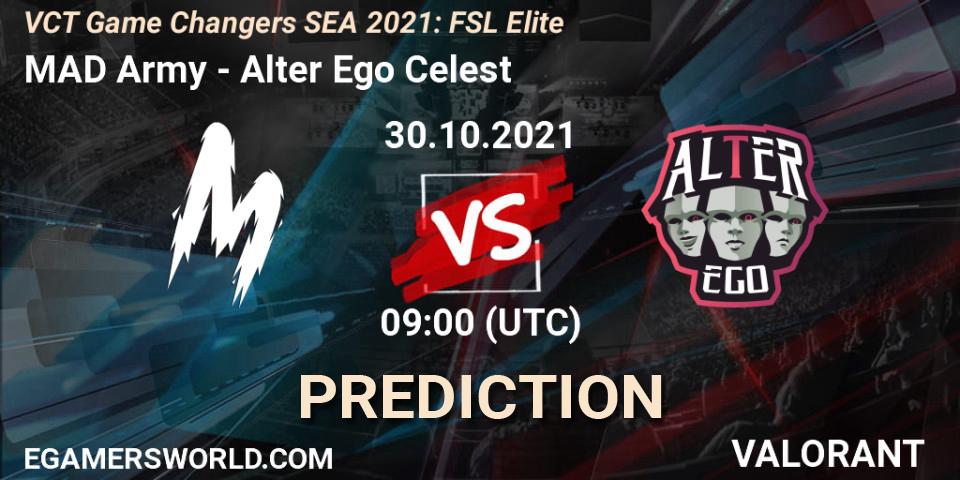 MAD Army vs Alter Ego Celestè: Match Prediction. 30.10.2021 at 08:00, VALORANT, VCT Game Changers SEA 2021: FSL Elite