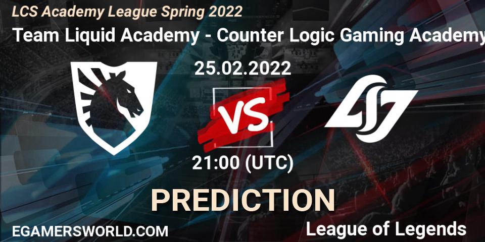 Team Liquid Academy vs Counter Logic Gaming Academy: Match Prediction. 23.02.2022 at 21:00, LoL, LCS Academy League Spring 2022