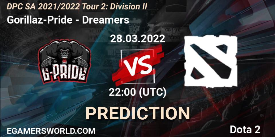 Gorillaz-Pride vs Dreamers: Match Prediction. 28.03.2022 at 22:00, Dota 2, DPC 2021/2022 Tour 2: SA Division II (Lower)