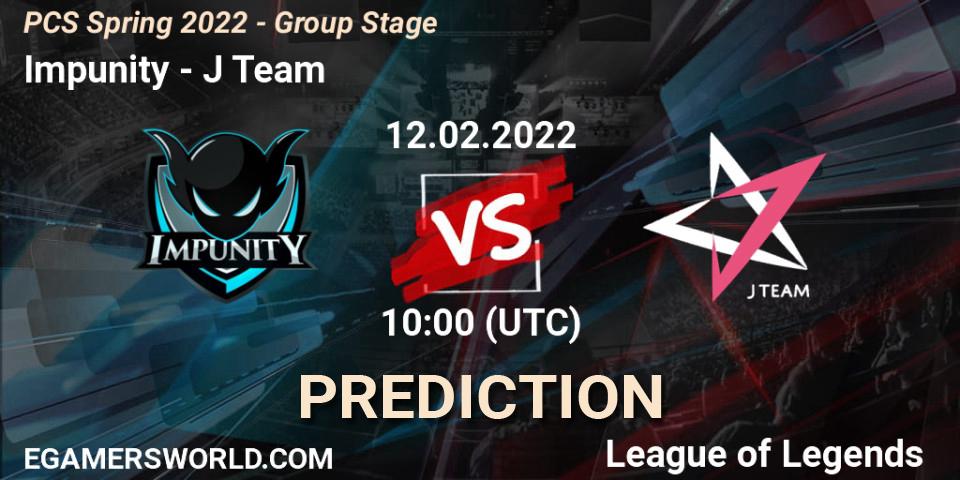 Impunity vs J Team: Match Prediction. 12.02.2022 at 10:00, LoL, PCS Spring 2022 - Group Stage