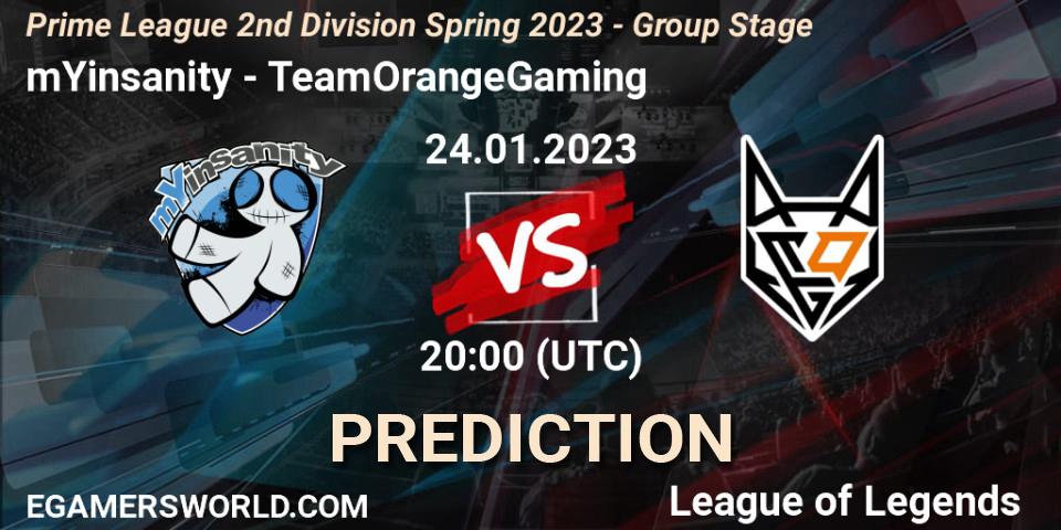 mYinsanity vs TeamOrangeGaming: Match Prediction. 24.01.2023 at 20:00, LoL, Prime League 2nd Division Spring 2023 - Group Stage