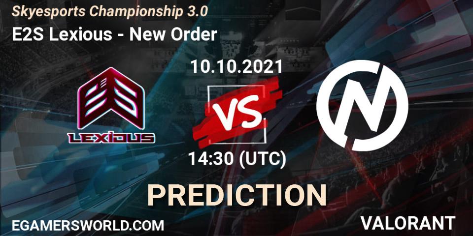 E2S Lexious vs New Order: Match Prediction. 10.10.2021 at 14:30, VALORANT, Skyesports Championship 3.0