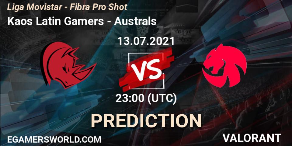 Kaos Latin Gamers vs Australs: Match Prediction. 13.07.2021 at 23:00, VALORANT, Liga Movistar - Fibra Pro Shot