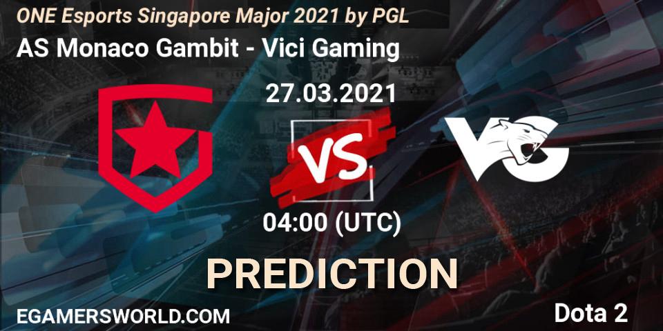 AS Monaco Gambit vs Vici Gaming: Match Prediction. 27.03.2021 at 04:10, Dota 2, ONE Esports Singapore Major 2021