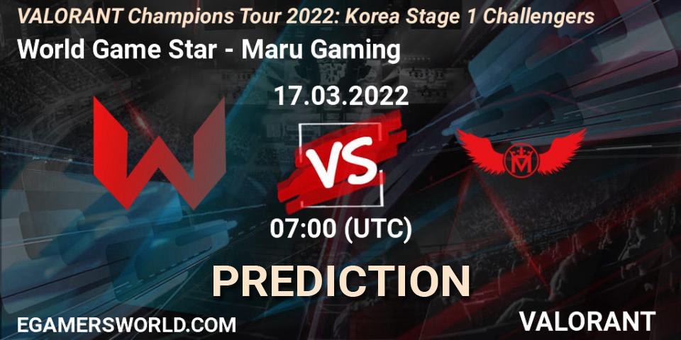 World Game Star vs Maru Gaming: Match Prediction. 17.03.2022 at 07:00, VALORANT, VCT 2022: Korea Stage 1 Challengers