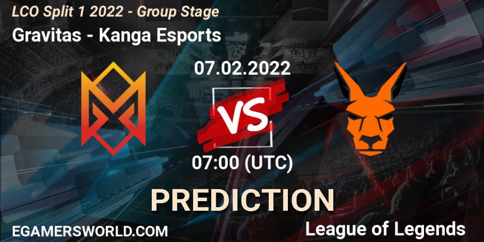 Gravitas vs Kanga Esports: Match Prediction. 07.02.2022 at 07:00, LoL, LCO Split 1 2022 - Group Stage 