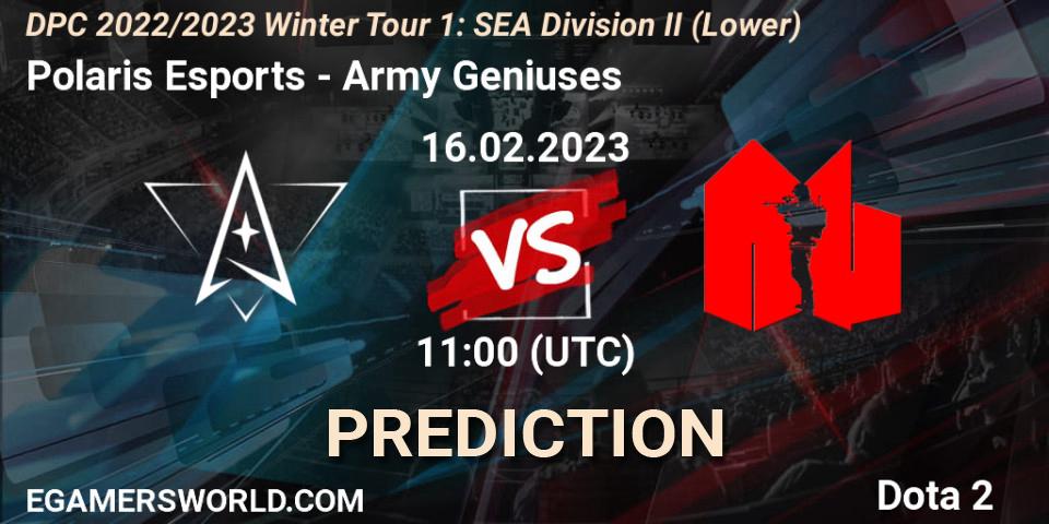 Polaris Esports vs Army Geniuses: Match Prediction. 17.02.23, Dota 2, DPC 2022/2023 Winter Tour 1: SEA Division II (Lower)