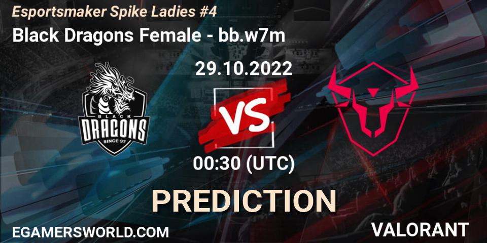 Black Dragons Female vs bb.w7m: Match Prediction. 29.10.2022 at 00:30, VALORANT, Esportsmaker Spike Ladies #4