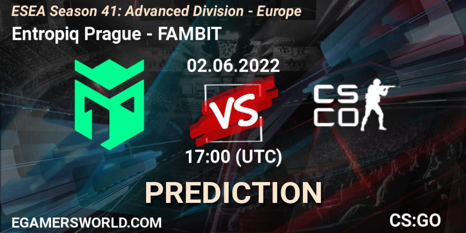 Entropiq Prague vs FAMBIT: Match Prediction. 02.06.2022 at 17:00, Counter-Strike (CS2), ESEA Season 41: Advanced Division - Europe