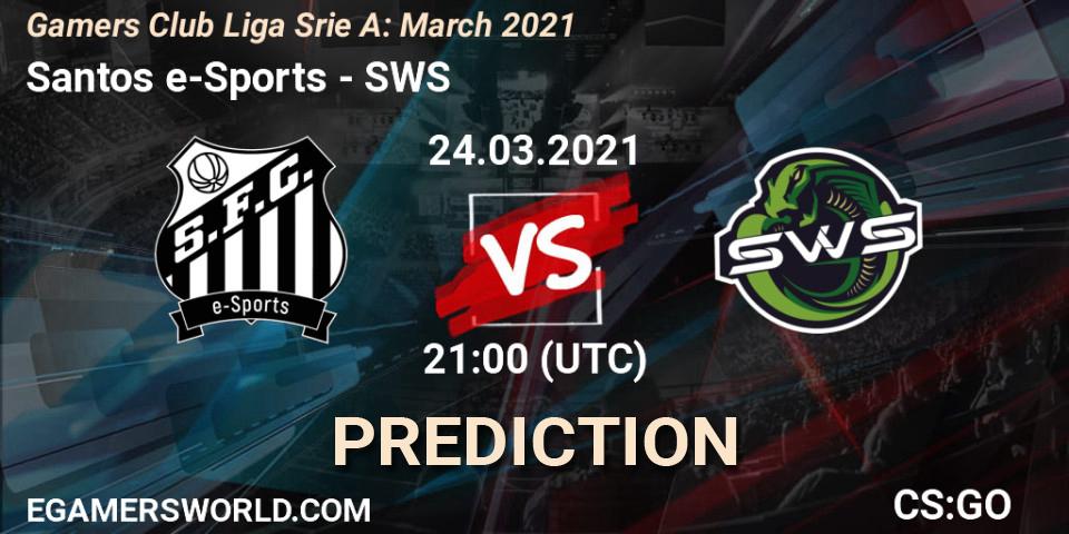 Santos e-Sports vs SWS: Match Prediction. 24.03.2021 at 21:00, Counter-Strike (CS2), Gamers Club Liga Série A: March 2021