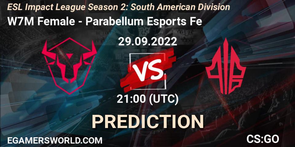 W7M Female vs Parabellum Esports Fe: Match Prediction. 29.09.2022 at 21:00, Counter-Strike (CS2), ESL Impact League Season 2: South American Division