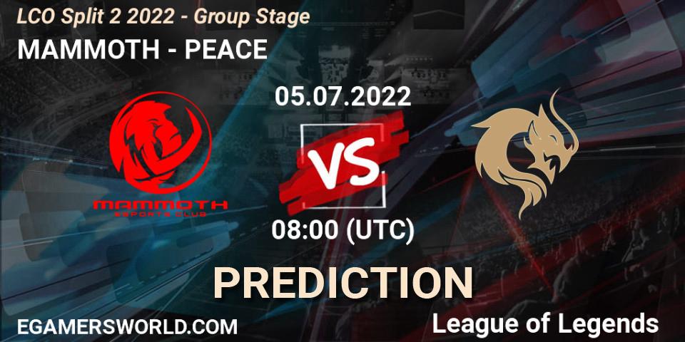 MAMMOTH vs PEACE: Match Prediction. 05.07.2022 at 08:00, LoL, LCO Split 2 2022 - Group Stage