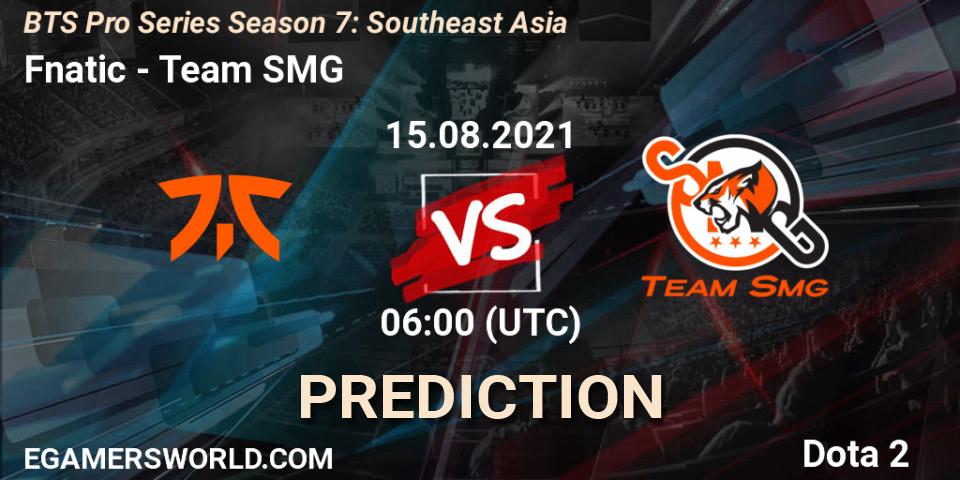 Fnatic vs Team SMG: Match Prediction. 15.08.2021 at 06:00, Dota 2, BTS Pro Series Season 7: Southeast Asia