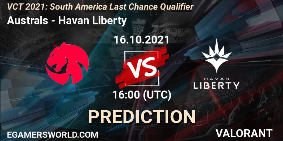 Australs vs Havan Liberty: Match Prediction. 16.10.2021 at 18:00, VALORANT, VCT 2021: South America Last Chance Qualifier