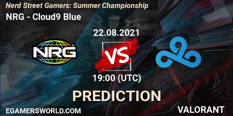 NRG vs Cloud9 Blue: Match Prediction. 22.08.2021 at 19:00, VALORANT, Nerd Street Gamers: Summer Championship