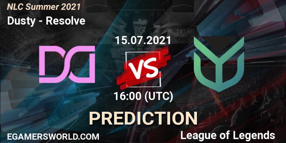 Dusty vs Resolve: Match Prediction. 15.07.2021 at 16:00, LoL, NLC Summer 2021