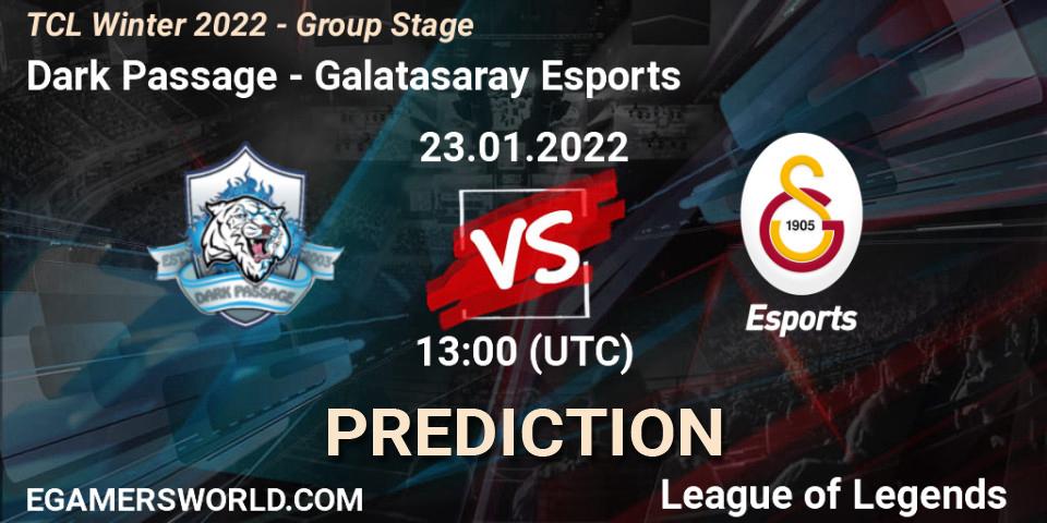 Dark Passage vs Galatasaray Esports: Match Prediction. 23.01.2022 at 13:00, LoL, TCL Winter 2022 - Group Stage