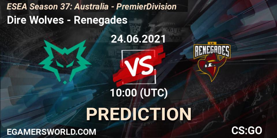 Dire Wolves vs Renegades: Match Prediction. 24.06.2021 at 10:00, Counter-Strike (CS2), ESEA Season 37: Australia - Premier Division