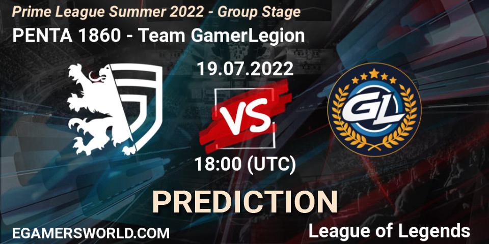 PENTA 1860 vs Team GamerLegion: Match Prediction. 19.07.2022 at 20:00, LoL, Prime League Summer 2022 - Group Stage