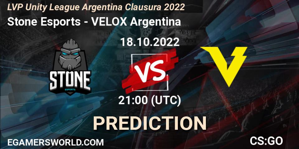 Stone Esports vs VELOX Argentina: Match Prediction. 18.10.2022 at 21:00, Counter-Strike (CS2), LVP Unity League Argentina Clausura 2022