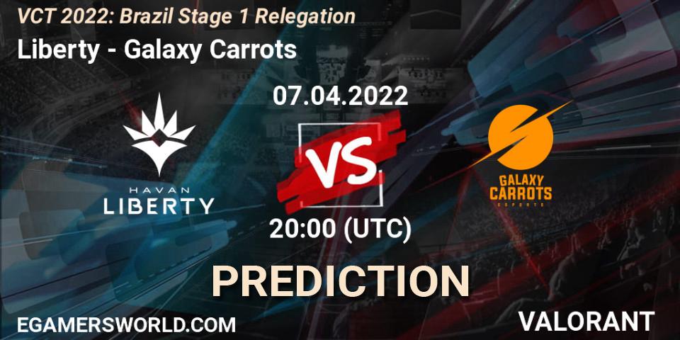 Liberty vs Galaxy Carrots: Match Prediction. 07.04.2022 at 20:00, VALORANT, VCT 2022: Brazil Stage 1 Relegation