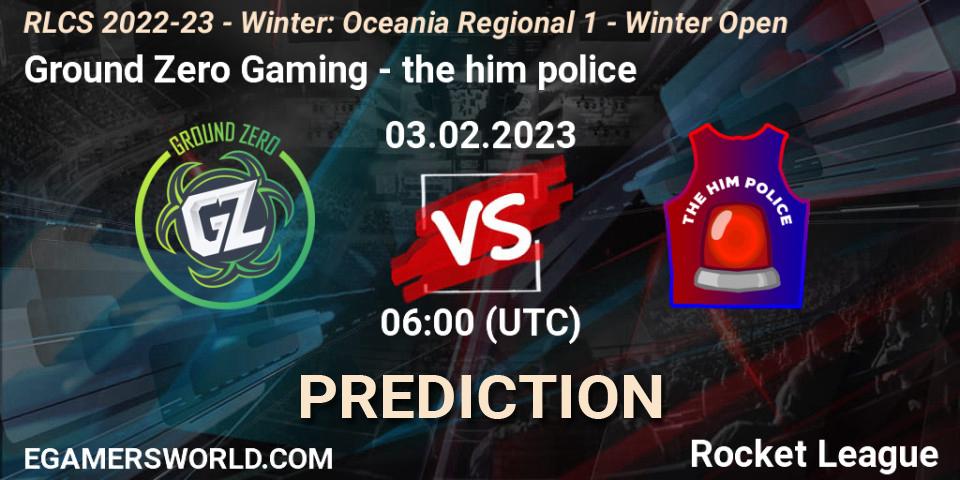 Ground Zero Gaming vs the him police: Match Prediction. 03.02.2023 at 06:00, Rocket League, RLCS 2022-23 - Winter: Oceania Regional 1 - Winter Open