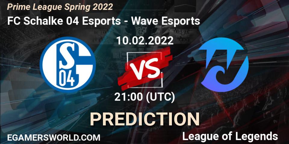 FC Schalke 04 Esports vs Wave Esports: Match Prediction. 10.02.2022 at 21:30, LoL, Prime League Spring 2022