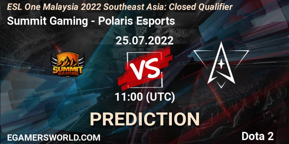 Summit Gaming vs Polaris Esports: Match Prediction. 25.07.2022 at 11:04, Dota 2, ESL One Malaysia 2022 Southeast Asia: Closed Qualifier