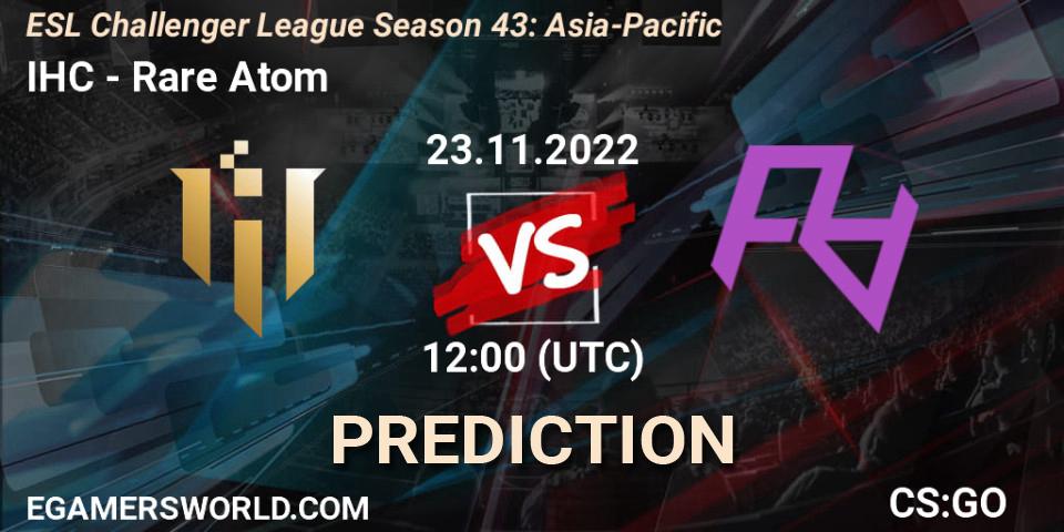 IHC vs Rare Atom: Match Prediction. 22.11.2022 at 12:00, Counter-Strike (CS2), ESL Challenger League Season 43: Asia-Pacific