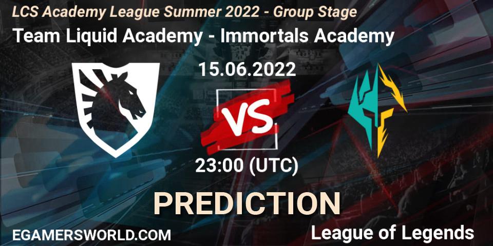 Team Liquid Academy vs Immortals Academy: Match Prediction. 15.06.22, LoL, LCS Academy League Summer 2022 - Group Stage