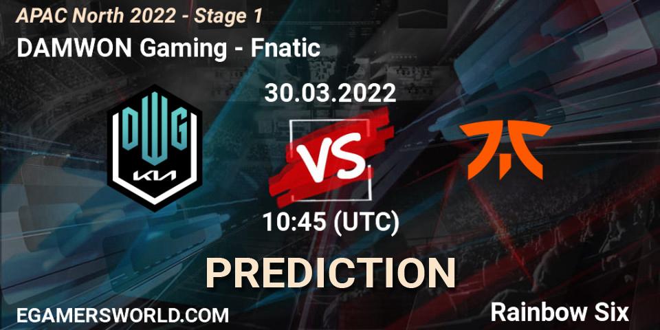 DAMWON Gaming vs Fnatic: Match Prediction. 30.03.2022 at 10:45, Rainbow Six, APAC North 2022 - Stage 1