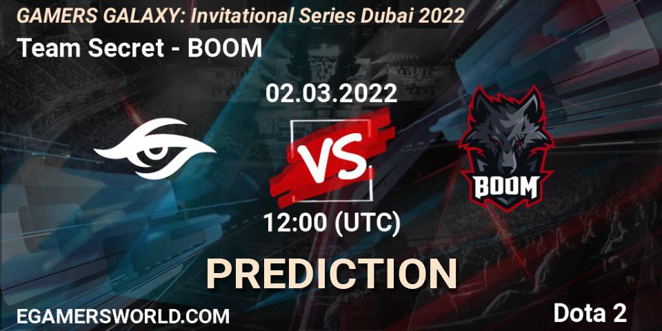 Team Secret vs BOOM: Match Prediction. 02.03.2022 at 11:15, Dota 2, GAMERS GALAXY: Invitational Series Dubai 2022