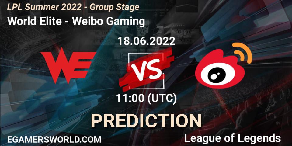 World Elite vs Weibo Gaming: Match Prediction. 18.06.22, LoL, LPL Summer 2022 - Group Stage