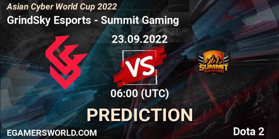 GrindSky Esports vs Summit Gaming: Match Prediction. 23.09.2022 at 06:04, Dota 2, Asian Cyber World Cup 2022