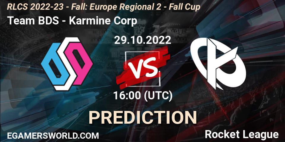 Team BDS vs Karmine Corp: Match Prediction. 29.10.2022 at 16:00, Rocket League, RLCS 2022-23 - Fall: Europe Regional 2 - Fall Cup