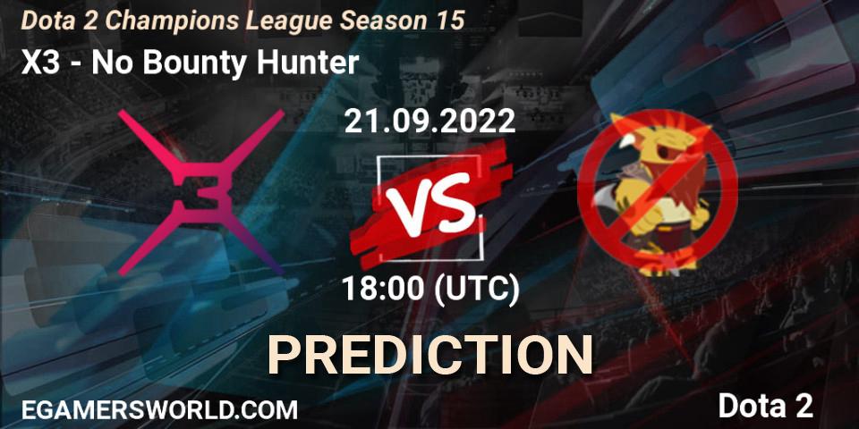 X3 vs No Bounty Hunter: Match Prediction. 21.09.2022 at 18:59, Dota 2, Dota 2 Champions League Season 15
