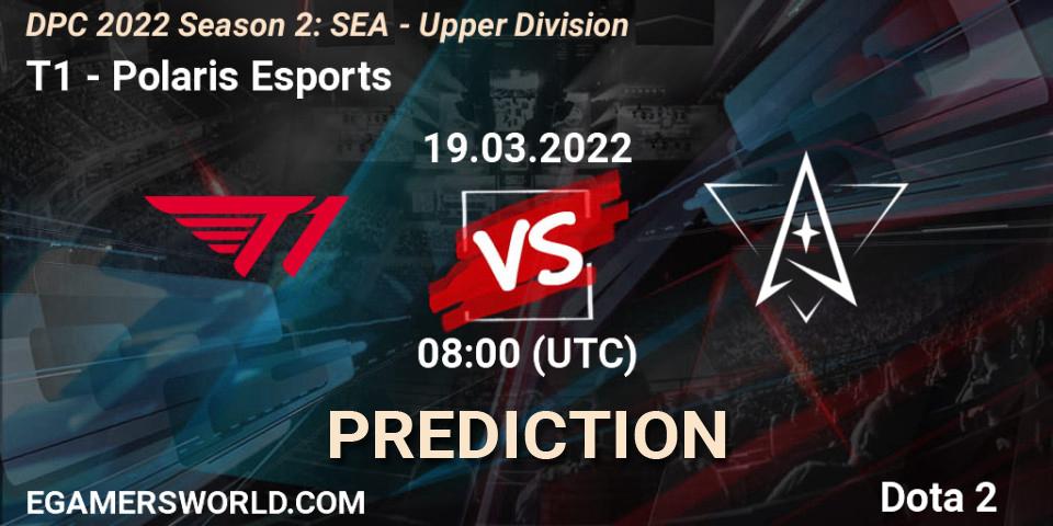 T1 vs Polaris Esports: Match Prediction. 19.03.2022 at 07:16, Dota 2, DPC 2021/2022 Tour 2 (Season 2): SEA Division I (Upper)