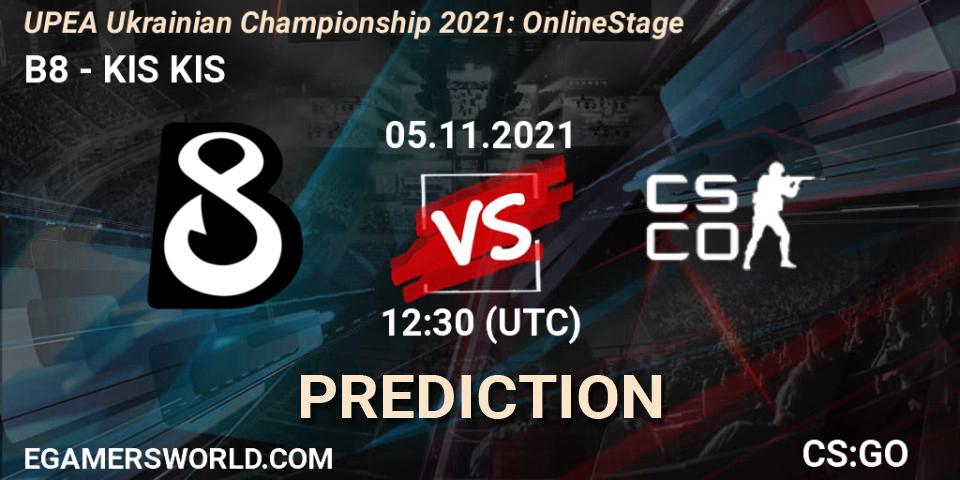 B8 vs KIS KIS: Match Prediction. 05.11.2021 at 16:30, Counter-Strike (CS2), UPEA Ukrainian Championship 2021: Online Stage