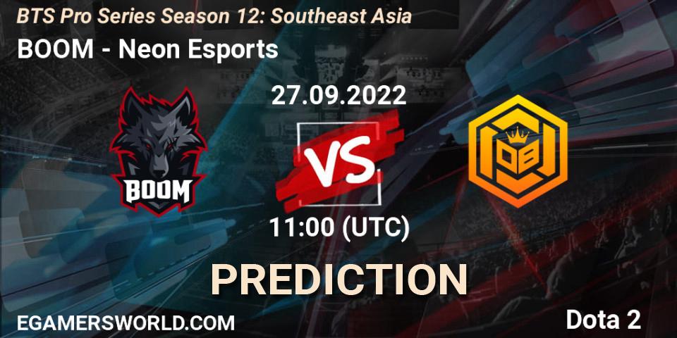 BOOM vs Neon Esports: Match Prediction. 27.09.2022 at 12:05, Dota 2, BTS Pro Series Season 12: Southeast Asia
