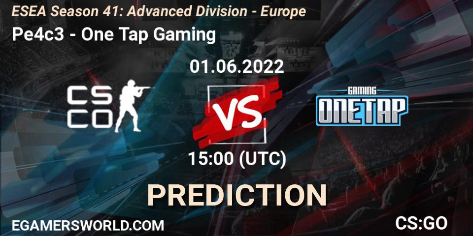 Pe4c3 vs One Tap Gaming: Match Prediction. 01.06.2022 at 15:00, Counter-Strike (CS2), ESEA Season 41: Advanced Division - Europe