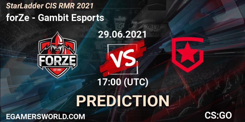 forZe vs Gambit Esports: Match Prediction. 29.06.2021 at 17:00, Counter-Strike (CS2), StarLadder CIS RMR 2021