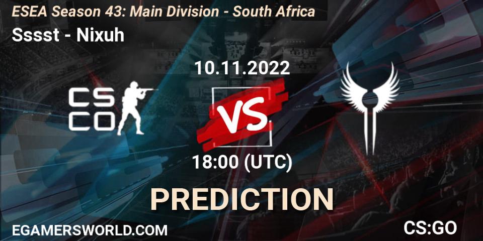 Sssst vs DNMK: Match Prediction. 10.11.22, CS2 (CS:GO), ESEA Season 43: Main Division - South Africa