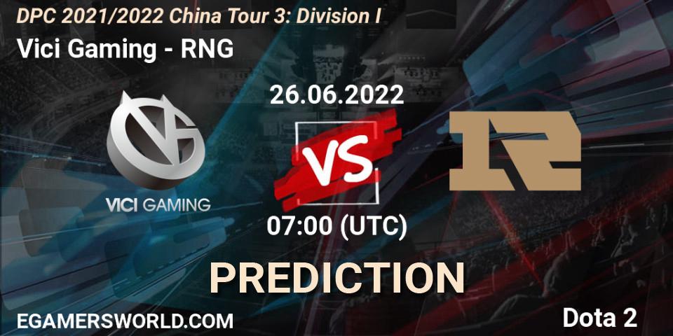 Vici Gaming vs RNG: Match Prediction. 26.06.2022 at 07:01, Dota 2, DPC 2021/2022 China Tour 3: Division I