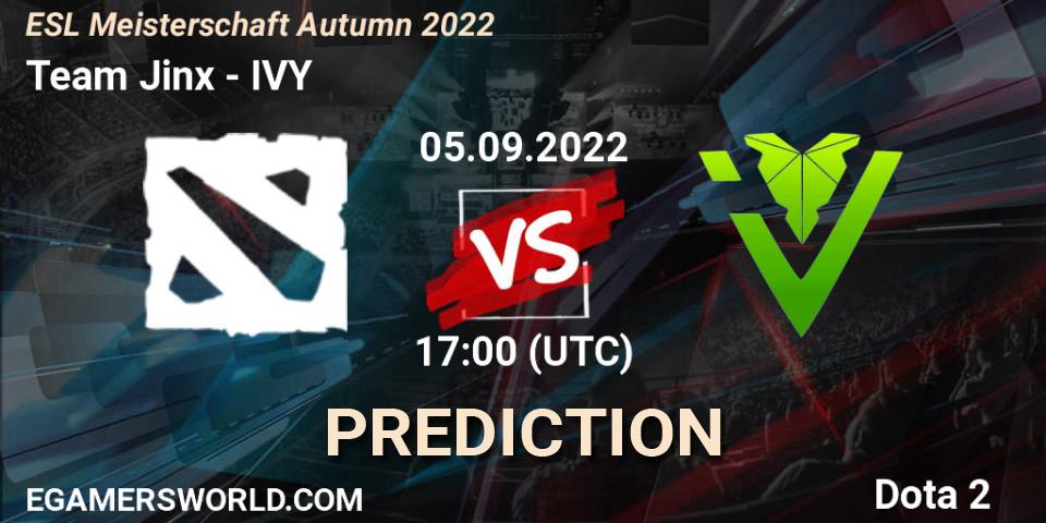 Team Jinx vs IVY: Match Prediction. 05.09.2022 at 17:01, Dota 2, ESL Meisterschaft Autumn 2022