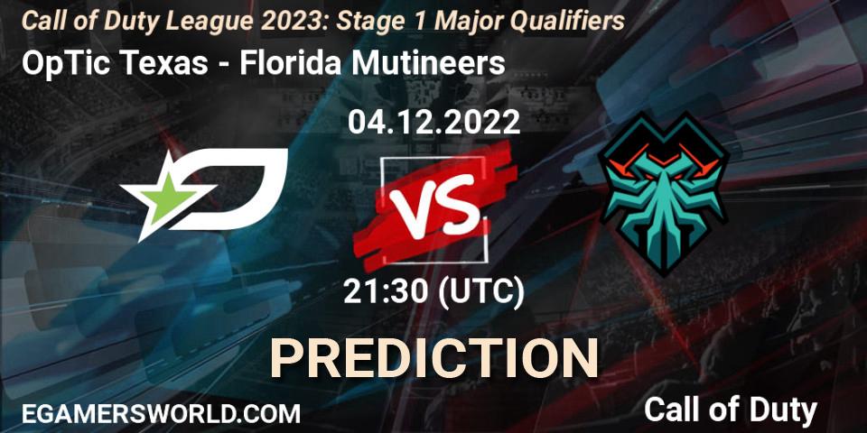 OpTic Texas vs Florida Mutineers: Match Prediction. 04.12.2022 at 21:30, Call of Duty, Call of Duty League 2023: Stage 1 Major Qualifiers