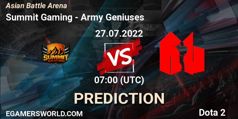 Summit Gaming vs Army Geniuses: Match Prediction. 27.07.2022 at 07:13, Dota 2, Asian Battle Arena