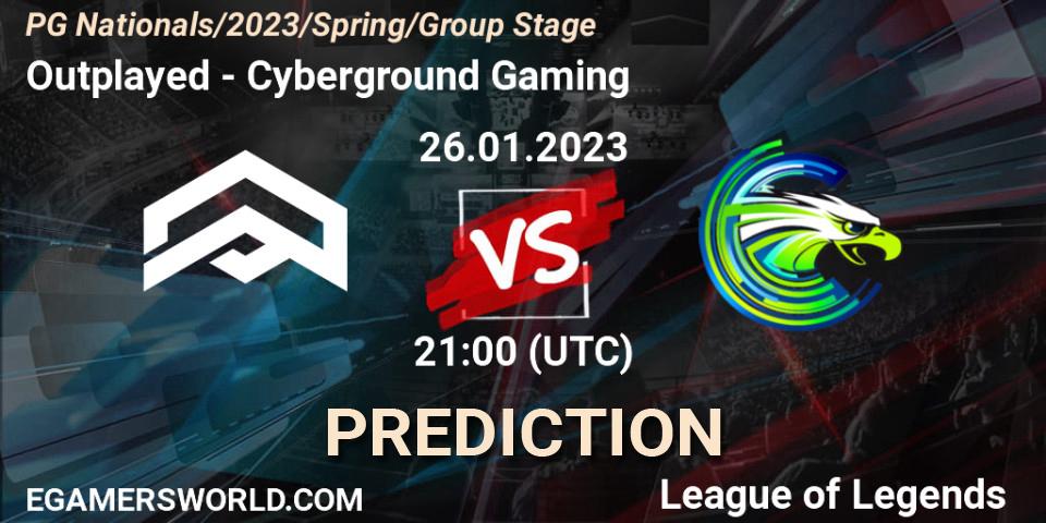 Outplayed vs Cyberground Gaming: Match Prediction. 26.01.2023 at 18:00, LoL, PG Nationals Spring 2023 - Group Stage
